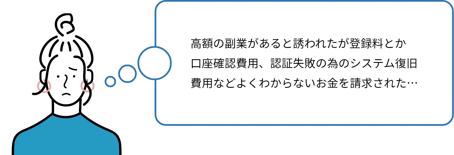 高額の副業があると誘われたが登録料とか口座確認費用、認証失敗の為のシステム復旧費用などよくわからないお金を請求された…