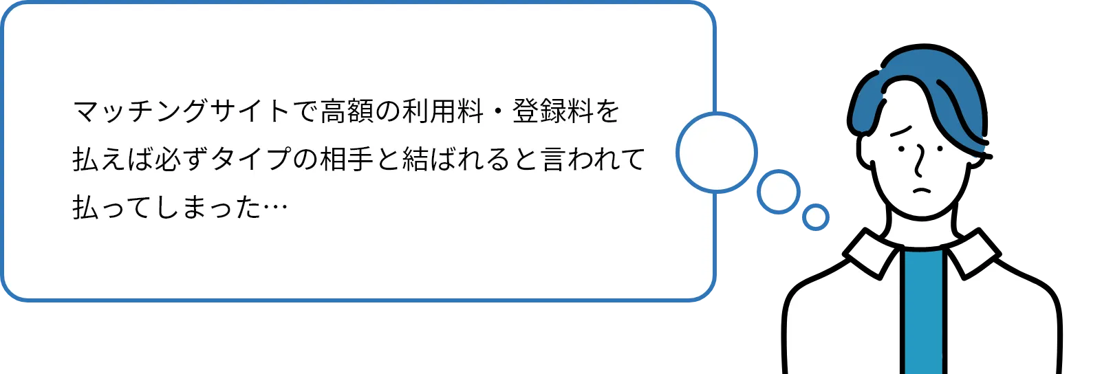 マッチングサイトで高額の利用料・登録料を払えば必ずタイプの相手と結ばれると言われて払ってしまった…